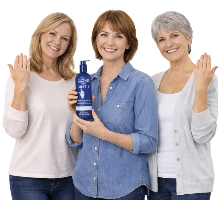 Three women showcasing Gloves In A Bottle