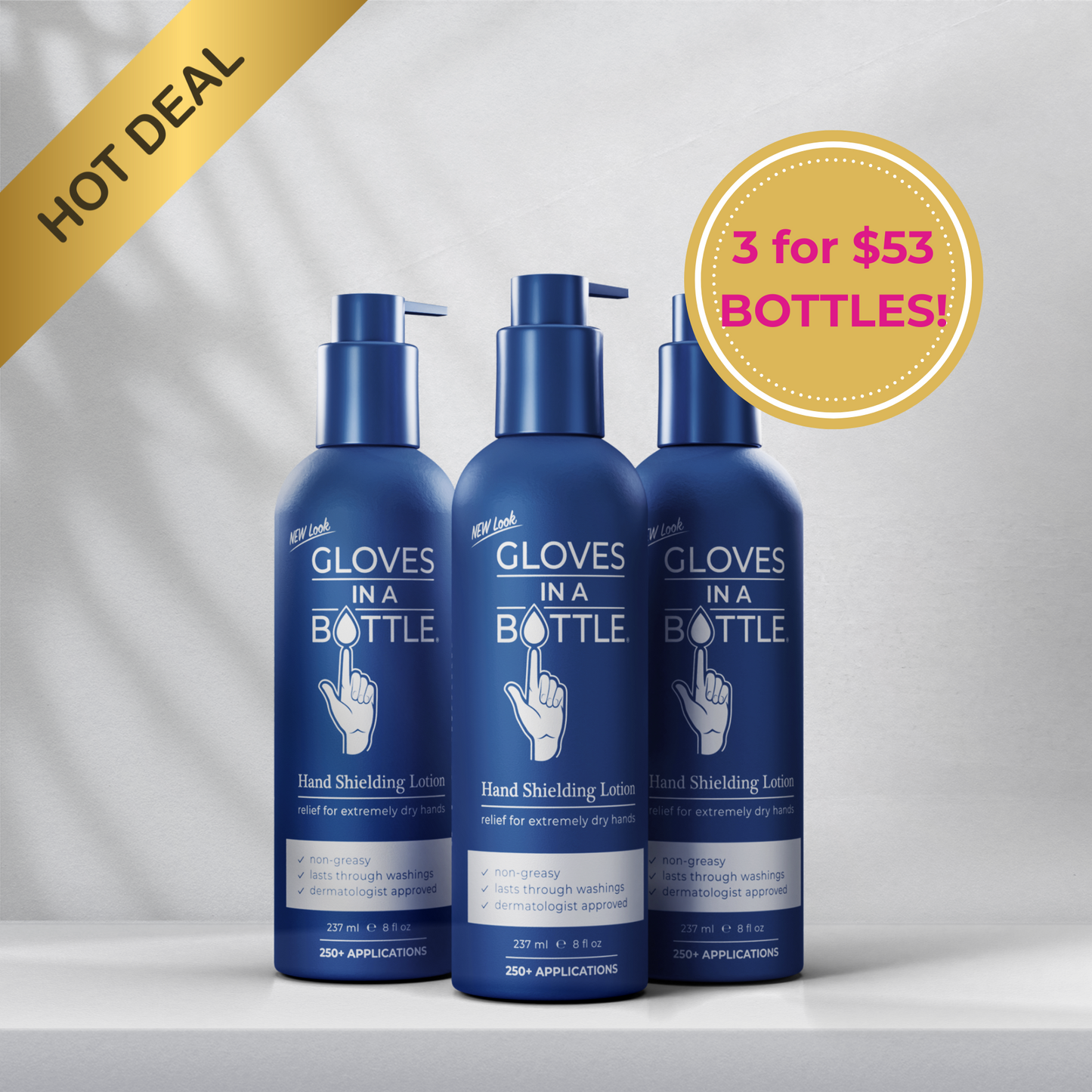 Gloves In A Bottle Shielding Lotion 3 pack 8 Oz Bottle with a New Pump