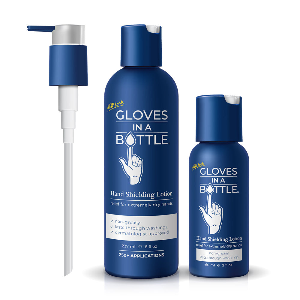 Gloves in a Bottle Shielding Lotion Bundle - 8 oz, 4-Pack with 4 New Pumps and Free Gift