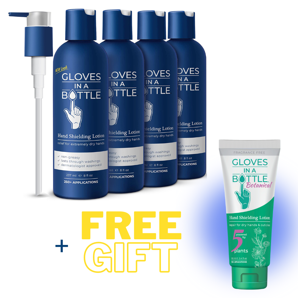 Gloves In A Bottle Shielding Lotion, 8 Ounce, 4 Pack with a New Pump and Free Gift