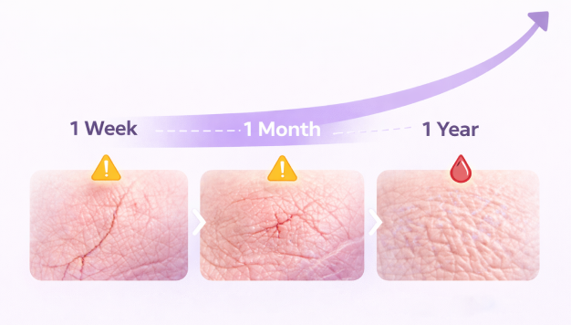 Skin condition over time: 1 week, 1 month, 1 year